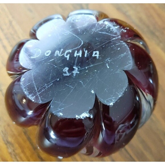 Ruby Red Encased Glass Paperweight Signed "Donghio 97" VTG Gift Idea READ - Picture 4 of 11